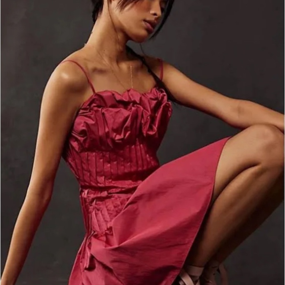 Free people  Rose Bud Mini Dress, Elegant Red Satin Dress